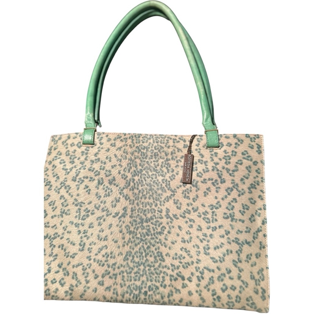 NEW Bottega Veneta animal Calf Hair and suede Teal Cream Tote Bag